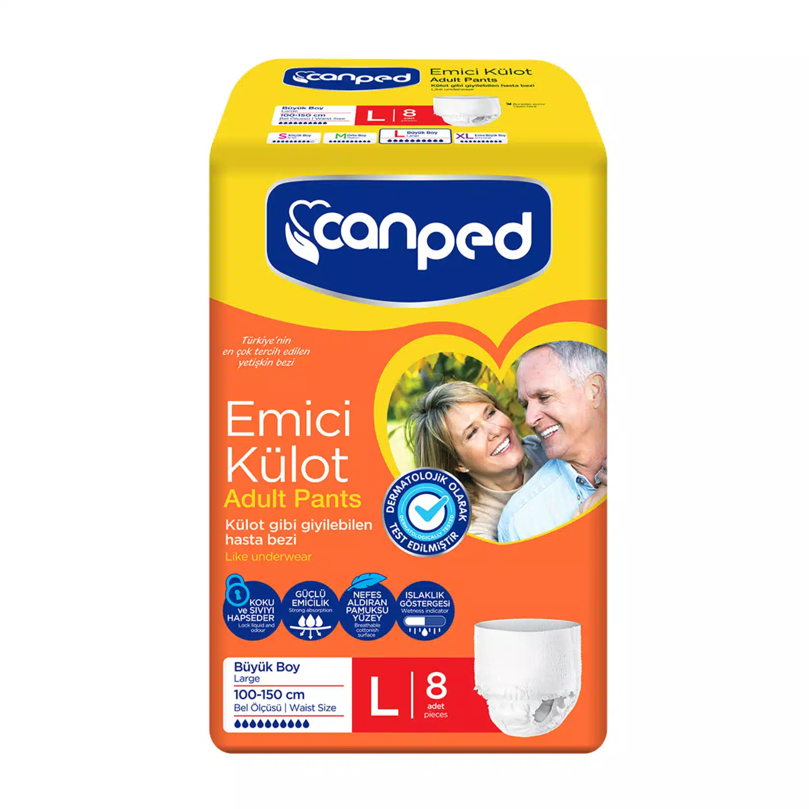 1-12 (2) پوشک بزرگسال جان پد شرتی سایز لارج canped L بسته 8 عددی - تصویر 1