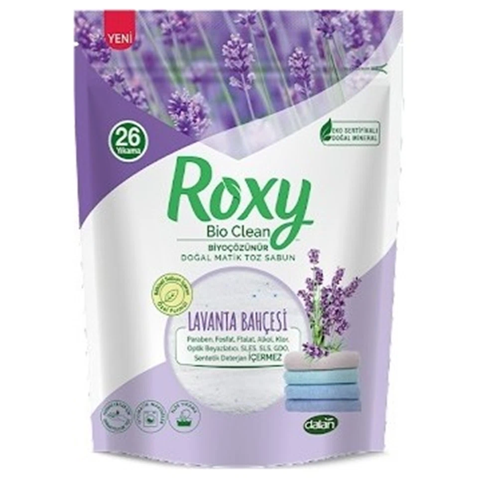 IMG_3654 پودر صابون لباس روکسی رایحه لاوندر Roxy Bio Clean LAVANTA BAHÇESİ وزن 800 گرم - تصویر 1