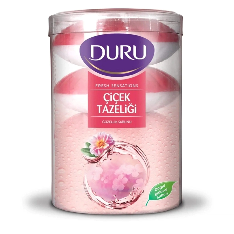 IMG_3702 صابون حمام دورو لیوانی رایحه گلهای بهاری DURU ÇİÇEK TAZÉLİĞİ بسته ۴ عددی (4۰۰ گرم) - تصویر 1