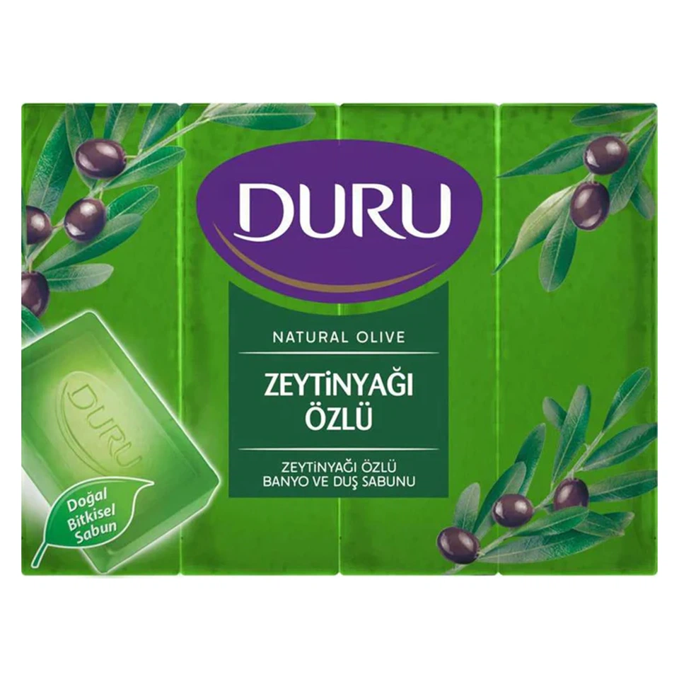 IMG_3706 صابون حمام دورو رایحه روغن زیتون DURU ZEYTİNYAĞI ÖZLÜ بسته ۴ عددی (۶۰۰ گرم) - تصویر 1