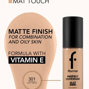 کرم پودر شیشه ای فلورمار مدل Perfect Coverage مات 301 Sft Beige