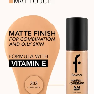 کرم پودر شیشه ای فلورمار مدل Perfect Coverage مات 303 Clssc Beige
