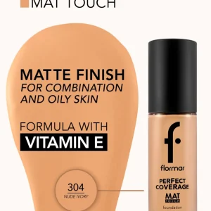 کرم پودر شیشه ای فلورمار مدل Perfect Coverage مات 304 Nude Ivory