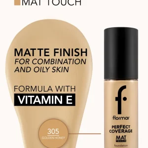 کرم پودر شیشه ای فلورمار مدل Perfect Coverage مات 305 Golden Hney