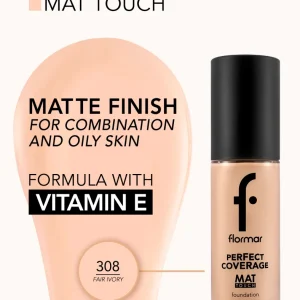 کرم پودر شیشه ای فلورمار مدل Perfect Coverage مات 308 Fair Ivory