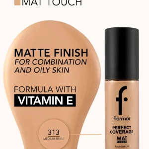 کرم پودر شیشه ای فلورمار مدل Perfect Coverage مات 313 Mdium Beige