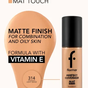 کرم پودر شیشه ای فلورمار مدل Perfect Coverage مات  314 Light Beige