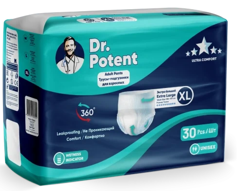 IMG_3918 پوشک بزرگسال شورتی دکتر پوتنت سایز ایکس لارج بسته ۳۰ عددی potent - تصویر 1