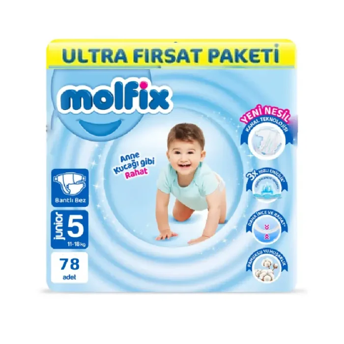 molfix-5-78-700x700 پوشک بچه مولفیکس ترکیه شماره 5 تعداد 78 تایی-molfix اصل - تصویر 1