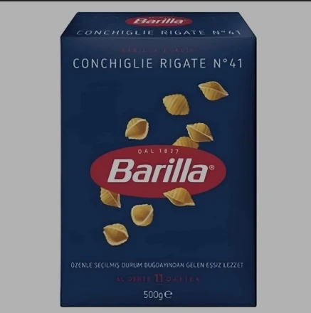 IMG_4521 ماکارونی فرم گوش ماهی ریز باریلا Barilla مدل Conchiglie Rigate N°41 وزن 500 گرم - تصویر 1